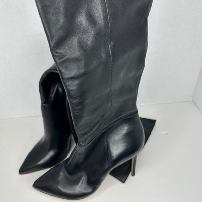 Schutz Mikki Heel Boots Black Over The Knee Slip On w Zipper Stiletto Heel Genuine Leather 3.5" Heel