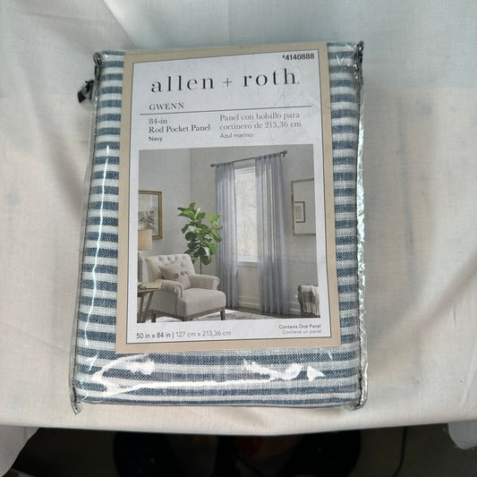 Allen + Roth Gwenn 84" Rod Pocket Panel Curtain 50x84 Navy & White Model 4140888