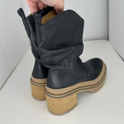 Free People All Weather Boots Black and Brown Insulated Over the Ankle 2.5" Heel Raise Slip On Rubber Outsole