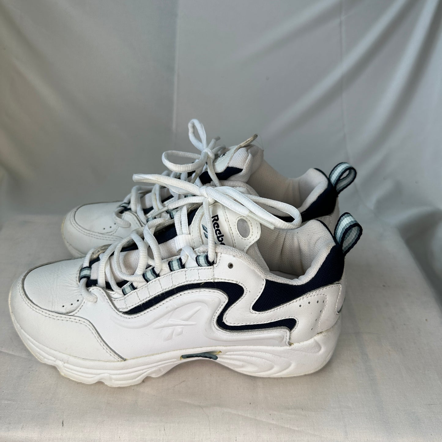 Reebok "Dad Shoes" White and Blue Lightweight Multi Colored Lace Up Arch Support Logo