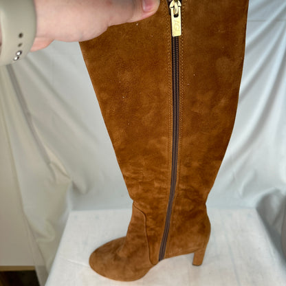 AGL Suede Knee High Boots Brown and Beige Suede 16" High Tube Full Height Zipper 3.5" Heel Made in Italy