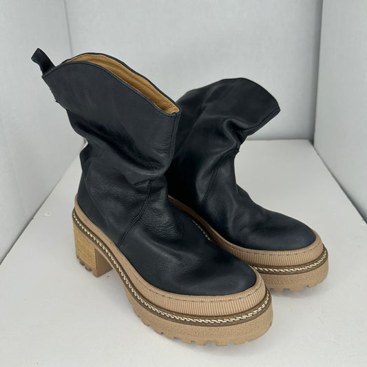 Free People All Weather Boots Black and Brown Insulated Over the Ankle 2.5" Heel Raise Slip On Rubber Outsole