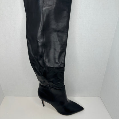 Schutz Mikki Heel Boots Black Over The Knee Slip On w Zipper Stiletto Heel Genuine Leather 3.5" Heel