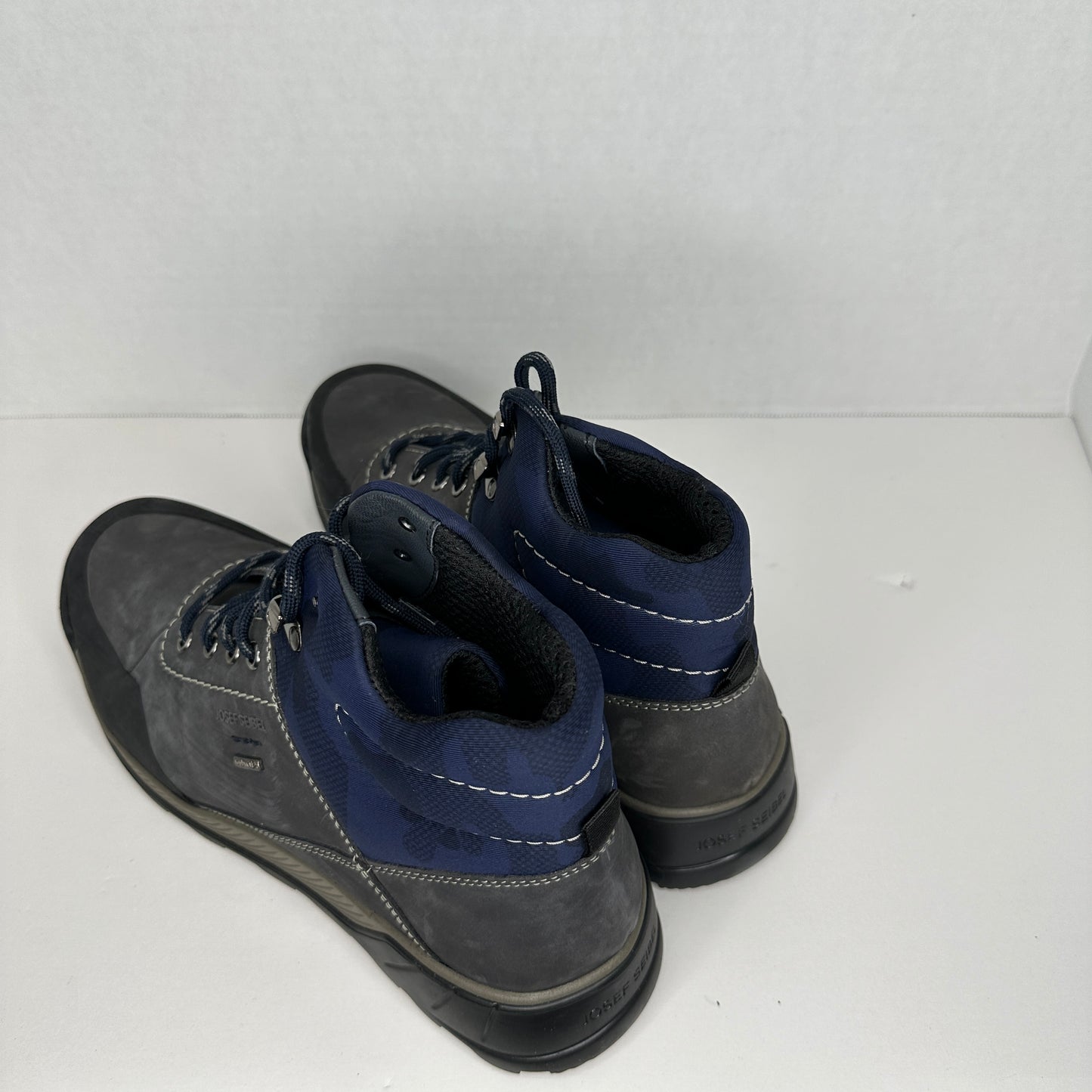 Josef Seibel Hiking Boots Gray, Blue, Silver Lace Up Waterproof Weatherproof Hiking/Outdoor Arch Support and Comfortable