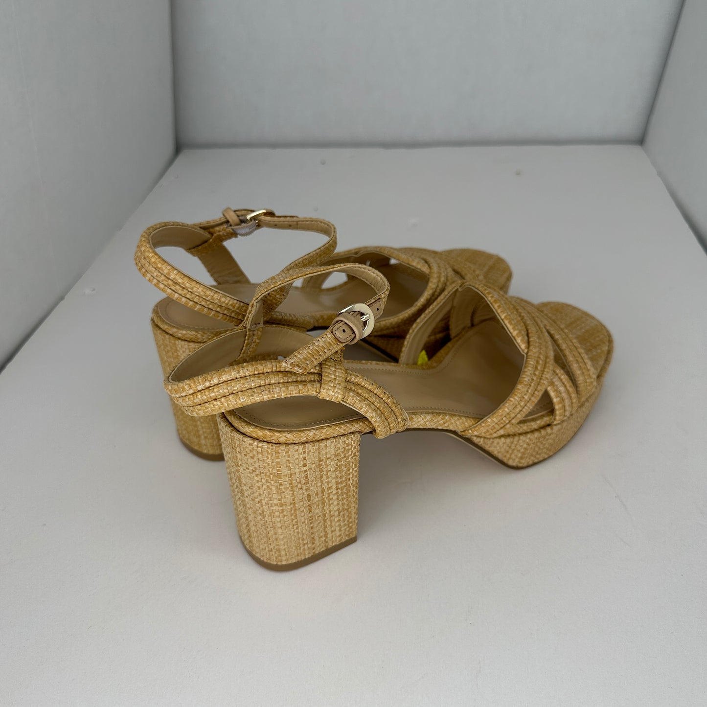 Calvin Klein Lailly Light and Natural Platform Sandal Heel Open Toe Adjustable Buckle Lightweight Synthetic Fabric