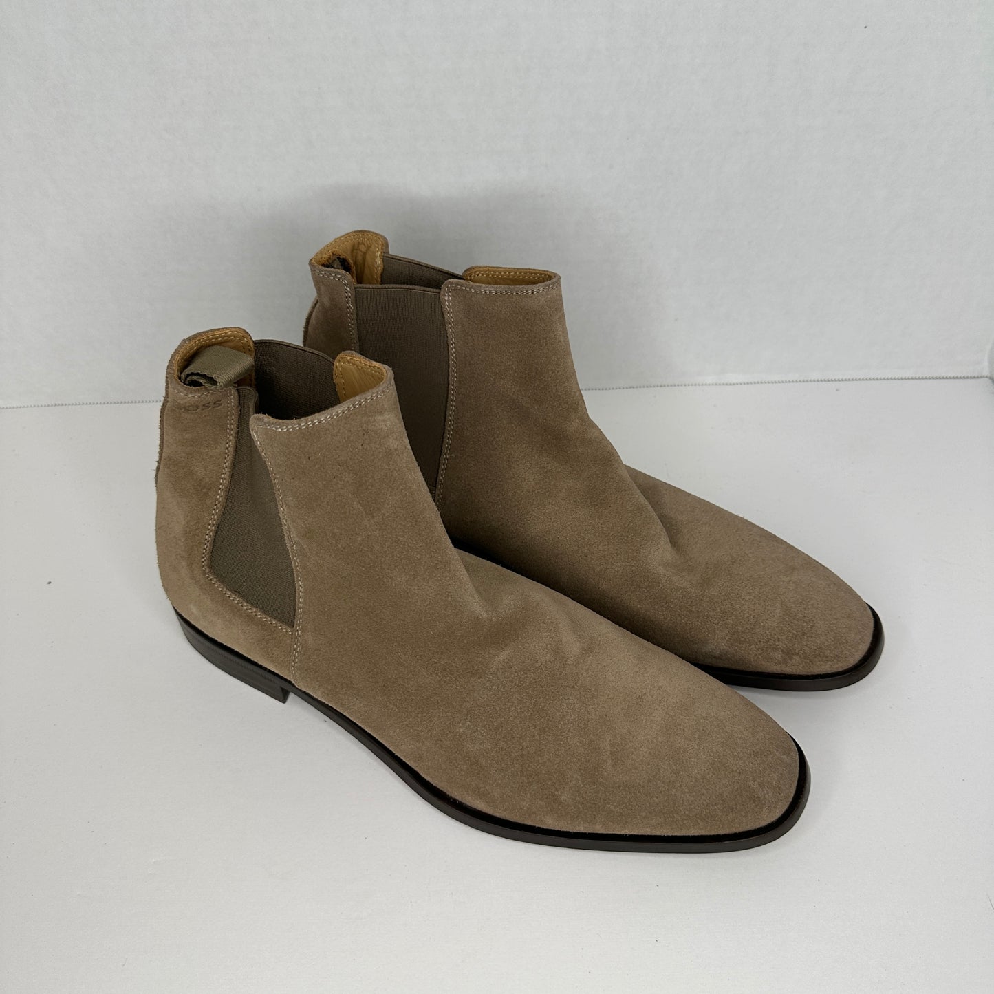 Hugo Boss Chelsea Boots Brown Slip On Suede 5" Calf Tube Hand Made Supportive