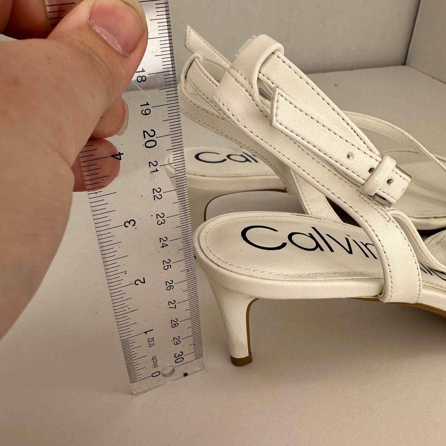 Calvin Klein Tegin Sandal Heel White Adjustable Ankle Strap 2.5" Stiletto Heel Open Toe Lightweight Limited Edition