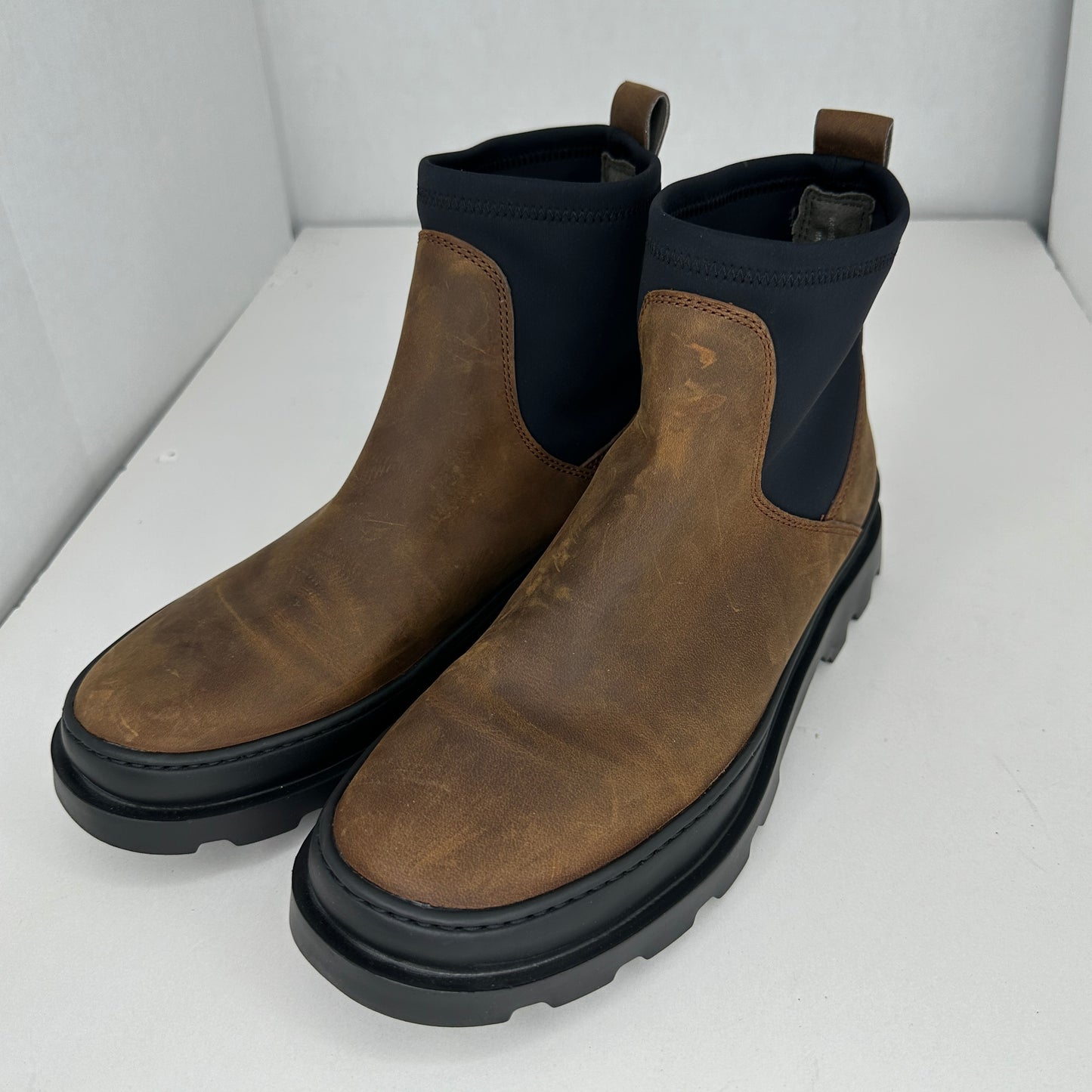 Camper Comfort Boots Brown and Black Slip On Lightweight Comfort All Weather Cap Toe