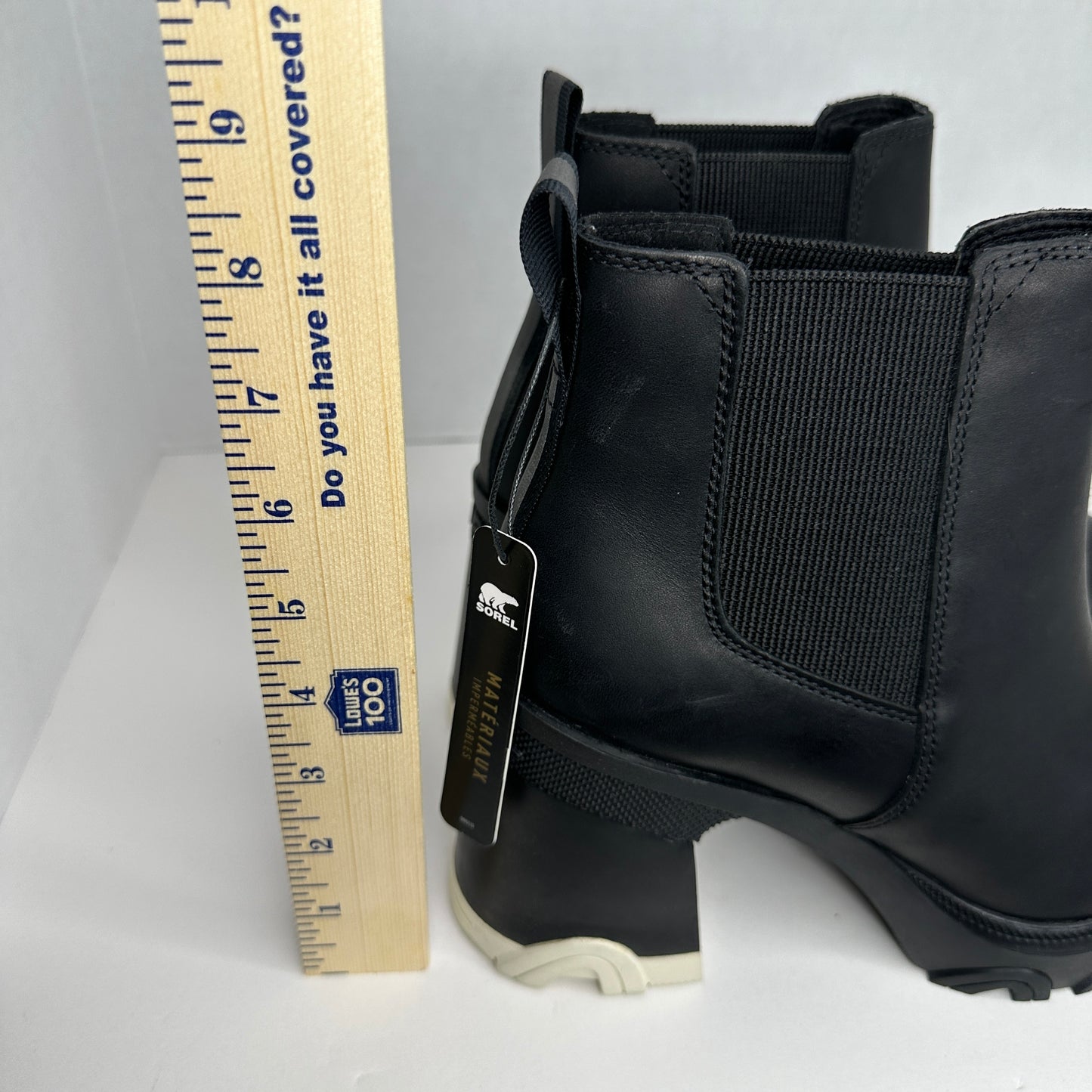 Sorel Caribou Womens Boots Black/White 4" Heel Slip On Waterproof Anti-Slip 8.5" Calf Tube