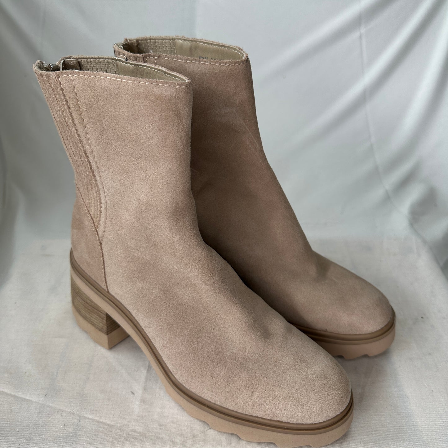 Dolce Vita Taupe Sued H2O Tan Suede Outside Tall Above Ankle 3" Platform Heel 6" Tube Cap Toe