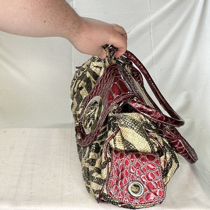 GG...ing Womens Bling XL Sized Handbag Shoulderbag Red White Black Tiger Stripes