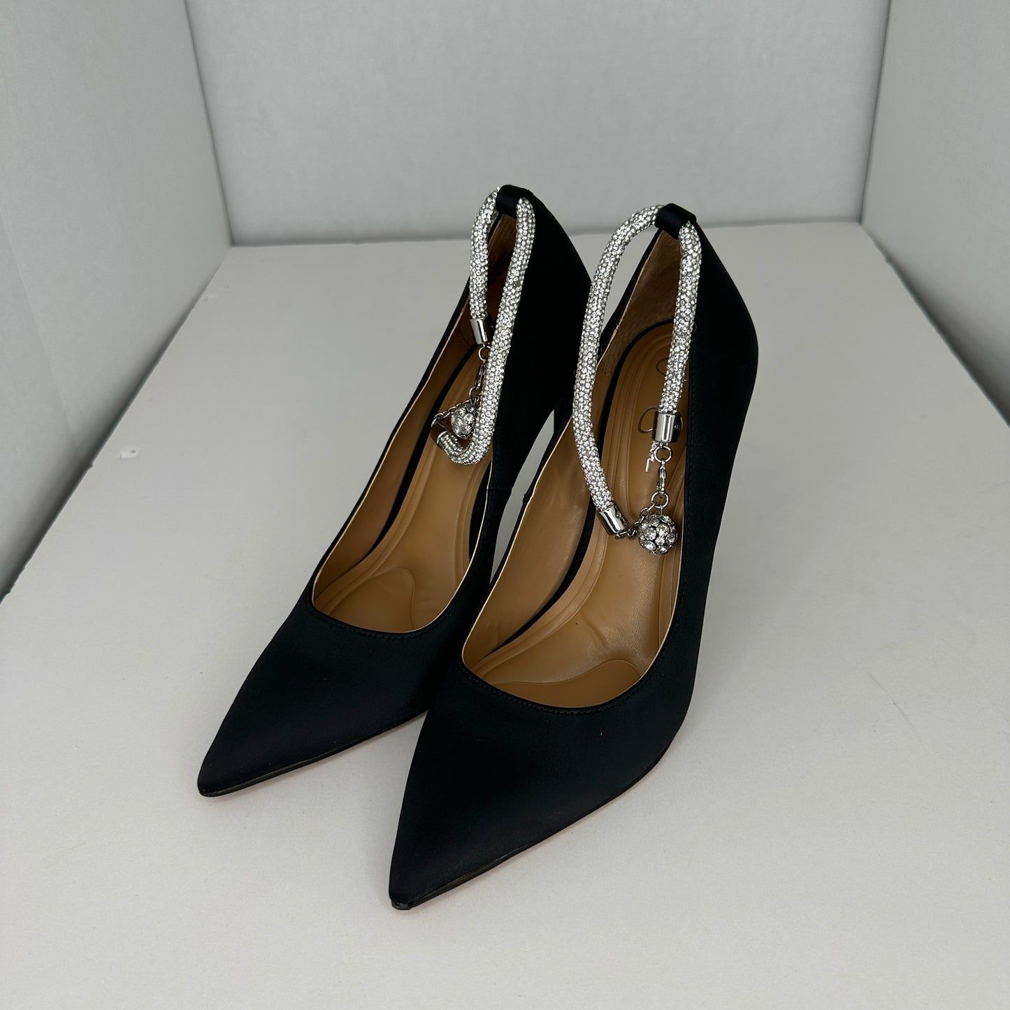 Jessica Simpson Sekani Black and Silver Lightweight Ankle Strap 4" Heel Multi-Colored Pointed Toe