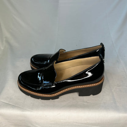 Naturalizer Lug Sole Loafer Black Leather Suede Inside Rubber Outsole Slip On 2" Wedge