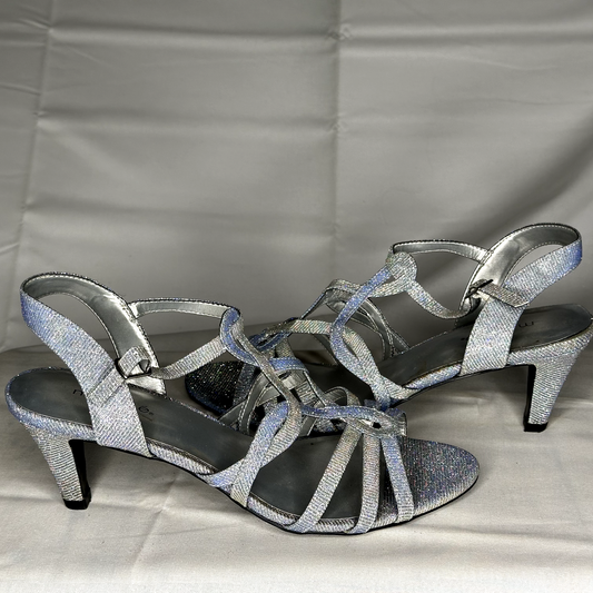 Maripe High Heel Shoes Size 2 Strappy Shiny Metallic Silver Color 1-2 Inch Heel