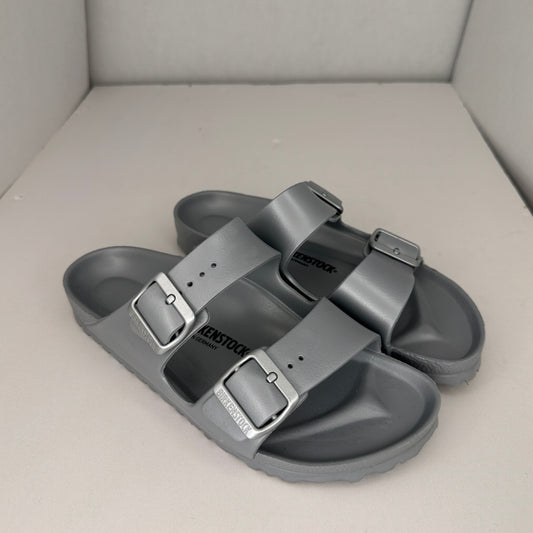 Birkenstock Arizona Essentials Gray Contoured Rubber Insole Buckle Adjustable Straps Slip On Sandals