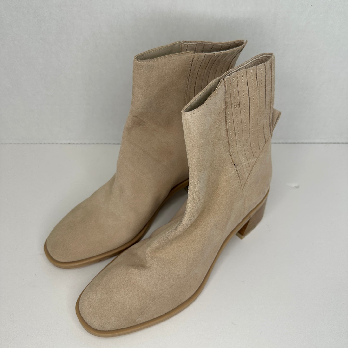 Dolce Vita Suede H2O Boots Beige Slip On 2" Heel Beige Ankle High Accents