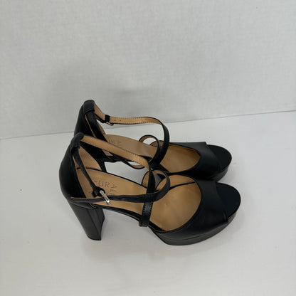 Naturalizer Melody Black Black 4" Heel Sandal Platform Soft Leather Buckle Ajustable Strap