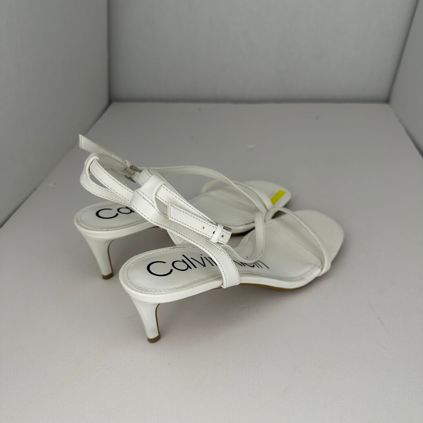 Calvin Klein Tegin Sandal Heel White Adjustable Ankle Strap 2.5" Stiletto Heel Open Toe Lightweight Limited Edition