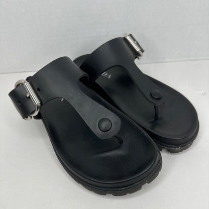 Prada Rubber Thong Sandal Black and Silver Limited Edition Adjustable Strap Buckle Comfortable Contoured