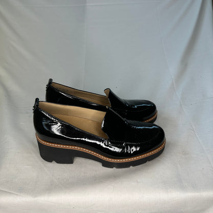 Naturalizer Lug Sole Loafer Black Leather Suede Inside Rubber Outsole Slip On 2" Wedge