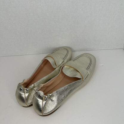 AGL Mara Pure Silver Moccasin Silver/Champagne Lightweight Slip On Leather Threaded Breathable Flats